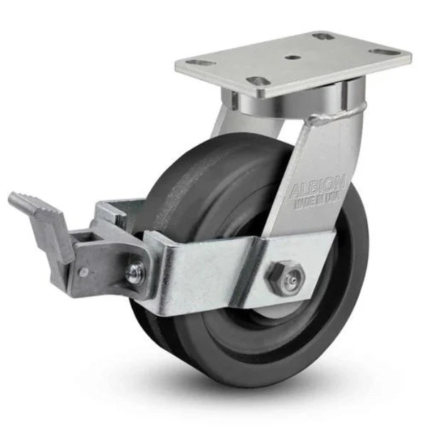 Albion-Casters 10"x3" USA-Made Kingpinless Top Lock Caster with Phenolic Wheel, 2900 lb Capacity - Model 310TM10501SFBB Albion-Casters
