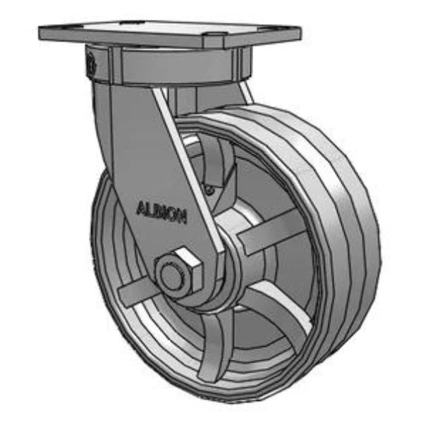 Kingpinless 8"x3" Cast Iron V-Groove Wheel Caster with 6.25"x4.5" Plate - 2500 lb Load Capacity Albion-Casters