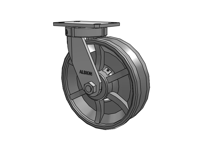 Albion Casters Kingpinless 10" x 3" Cast Iron V-Groove Wheel Caster with 6.25" x 4.5" Plate - Heavy Duty, Smooth Operation for Industrial Equipment - Model 310VG10501S Albion-Casters