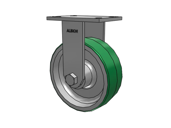 Albion Casters Stainless HD Kingpinless 8" x 3" Poly-on-Aluminum Rigid Caster - 6.25" x 4.5" Plate, High-Duty Performance, Model 330PD08501R Albion-Casters
