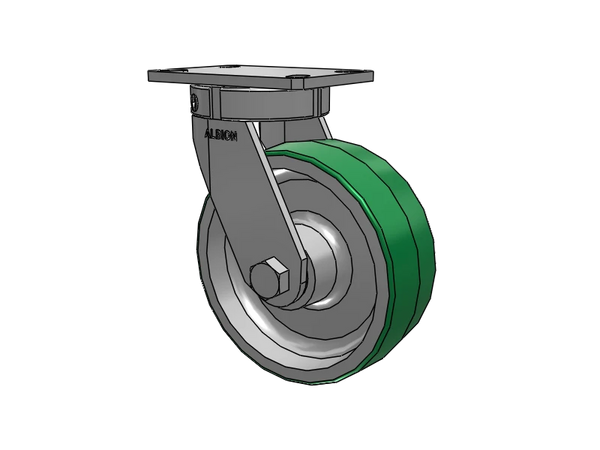 Albion Casters Stainless Steel HD Kingpinless Caster - 8x3 Poly-on-Aluminum, 6.25x4.5 Plate, Heavy-Duty Performance - Model 330PD08501S Albion-Casters