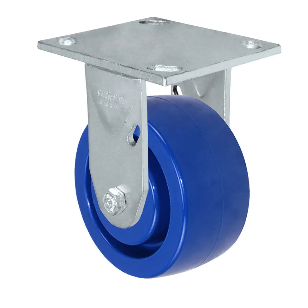 Durastar Medium Heavy Duty 34 Series - 4" x 2" Solid Blue Polyurethane Rigid Caster - 800 lb Capacity, & 4" x 4-1/2" Top Plate -  | CasterHQ
