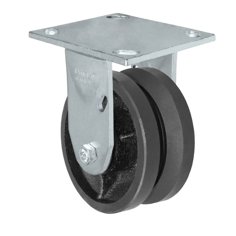 Durastar Medium Heavy Duty 34 Series - 4" x 2" V-Groove Rigid Caster - 700 lb Capacity, & 4" x 4-1/2" Top Plate -  | CasterHQ
