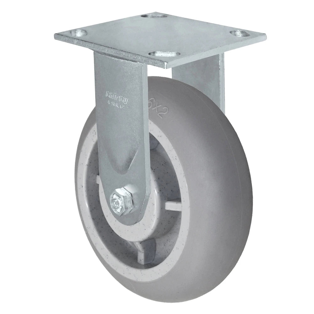 Durastar Medium Heavy Duty 34 Series - 6" x 2" Duratek Donut High Tech Rubber Rigid Caster - 600 lb Capacity, & 4" x 4-1/2" Top Plate Durastar