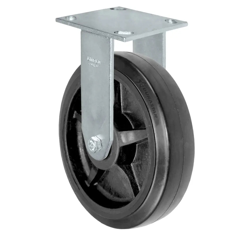 Durastar Medium Heavy Duty 34 Series - 8" x 2" Rubber on Glass-filled Nylon Rigid Caster - 600 lb Capacity, & 4" x 4-1/2" Top Plate -  | CasterHQ
