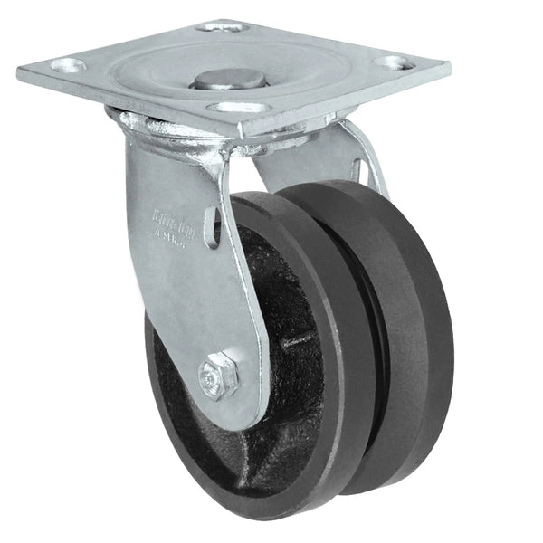 Durastar Medium Heavy Duty 34 Series - 4" x 2" V-Groove Swivel Caster - 700 lb Capacity, & 4" x 4-1/2" Top Plate Durastar