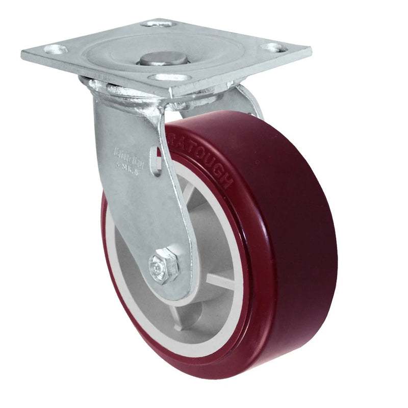 Durastar Medium Heavy Duty 34 Series - 5" x 2" DURATOUGH Polyurethane on Polyolefin Swivel Caster - 750 lb Capacity, & 4" x 4-1/2" Top Plate Durastar
