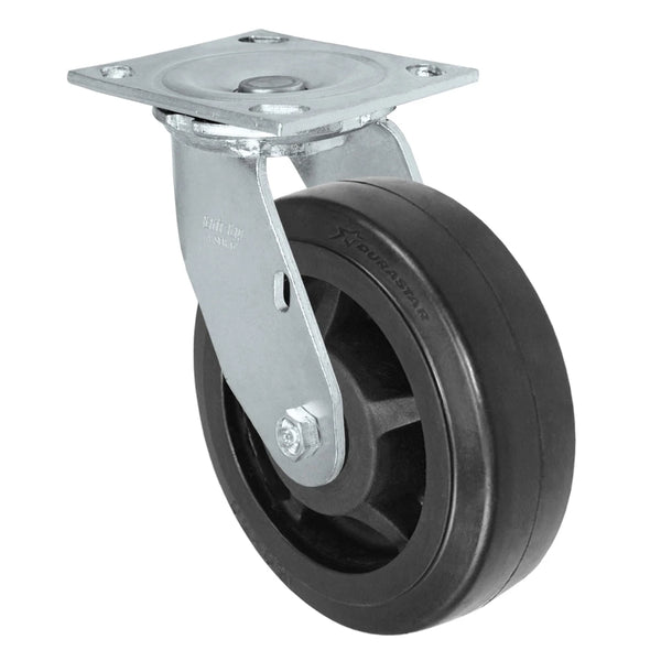 Durastar Medium Heavy Duty 34 Series - 5" x 2" Rubber on Glass-filled Nylon Swivel Caster - 450 lb Capacity, & 4" x 4-1/2" Top Plate Durastar