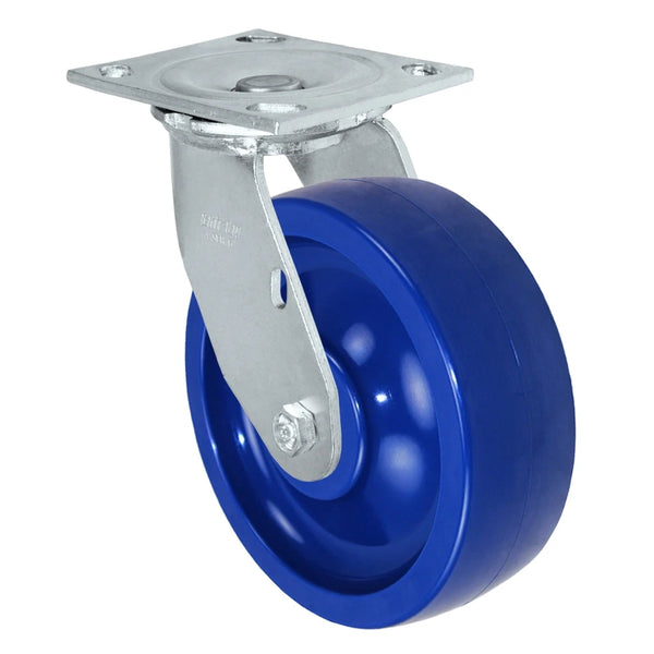Durastar Medium Heavy Duty 34 Series - 6" x 2" Solid Blue Polyurethane Swivel Caster - 1200 lb Capacity, & 4" x 4-1/2" Top Plate Durastar