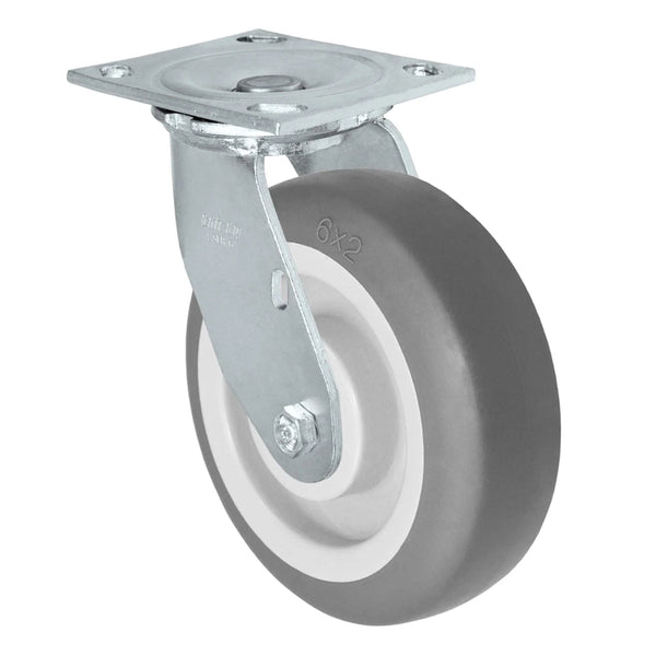 Durastar Medium Heavy Duty 34 Series - 6" x 2" Thermoplastic Rubber Swivel Caster - 500 lb Capacity, & 4" x 4-1/2" Top Plate Durastar