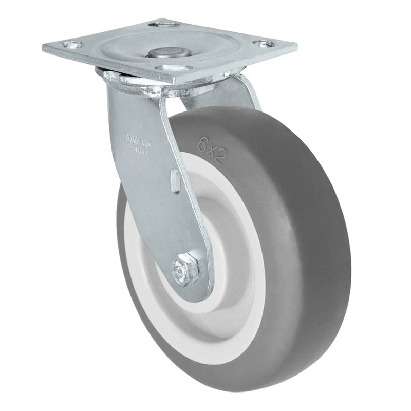 Durastar Medium Heavy Duty 34 Series - 6" x 2" Thermoplastic Rubber Swivel Caster - 500 lb Capacity, & 4" x 4-1/2" Top Plate Durastar