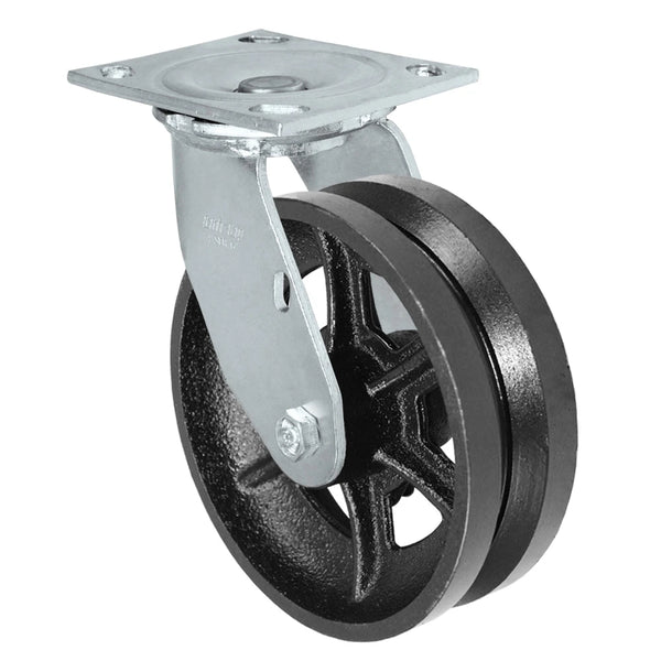 Durastar Medium Heavy Duty 34 Series - 6" x 2" V-Groove Swivel Caster - 1200 lb Capacity, & 4" x 4-1/2" Top Plate Durastar