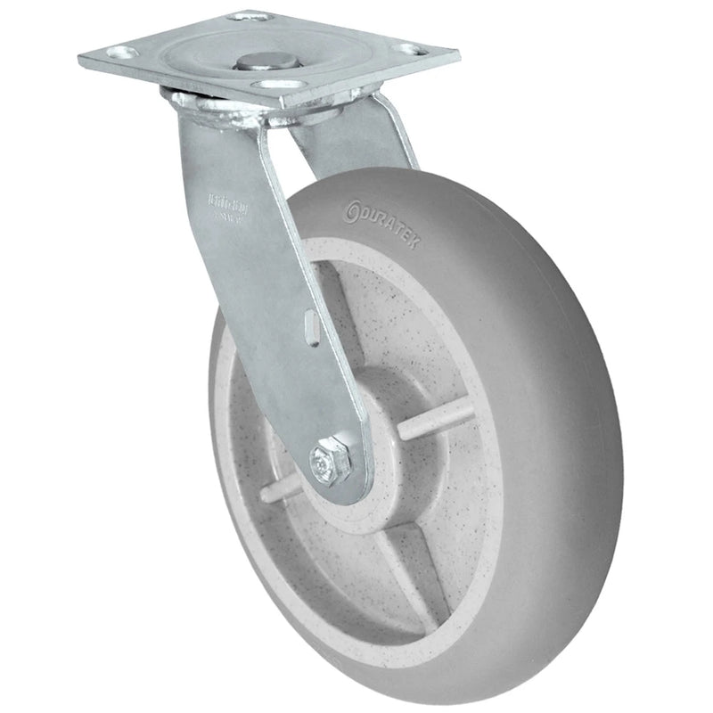 Durastar Medium Heavy Duty 34 Series - 8" x 2" Duratek Donut High Tech Rubber Swivel Caster - 675 lb Capacity, & 4" x 4-1/2" Top Plate Durastar
