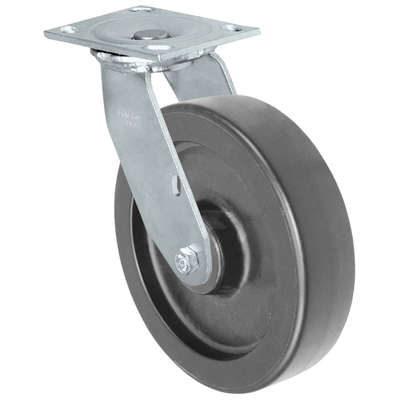 Durastar Medium Heavy Duty 34 Series - 8" x 2" Heavy Duty Polyolefin Swivel Caster - 1200 lb Capacity, & 4" x 4-1/2" Top Plate Durastar
