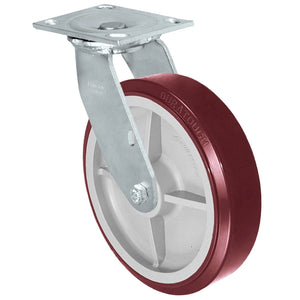 Durastar Medium Heavy Duty 34 Series - 8" x 2" DURATOUGH Polyurethane on Polyolefin Swivel Caster - 1000 lb Capacity, & 4" x 4-1/2" Top Plate Durastar