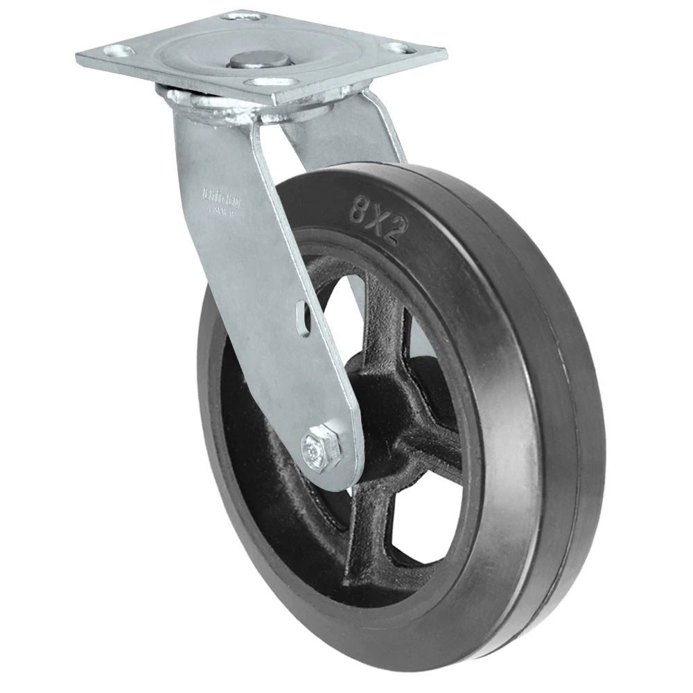 Durastar Medium Heavy Duty 34 Series - 8" x 2" Rubber on Steel Swivel Caster - 600 lb Capacity, & 4" x 4-1/2" Top Plate Durastar