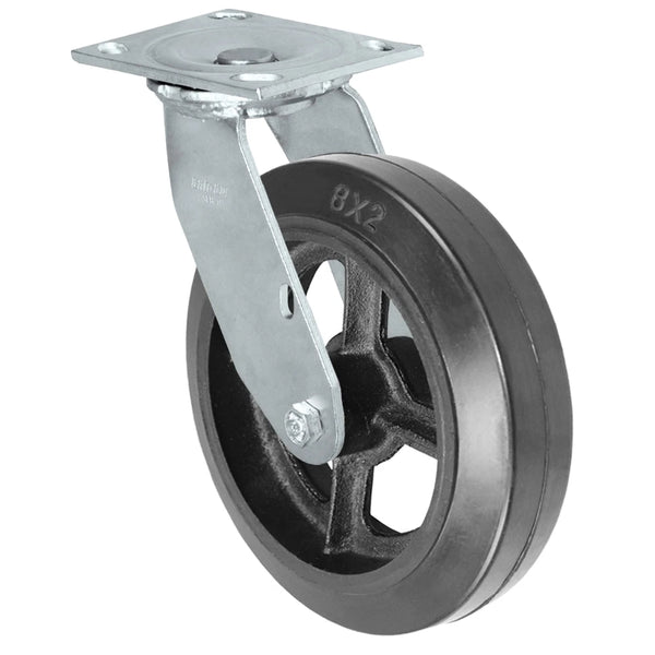 Durastar Medium Heavy Duty 34 Series - 8" x 2" Rubber on Steel Swivel Caster - 600 lb Capacity, & 4" x 4-1/2" Top Plate Durastar