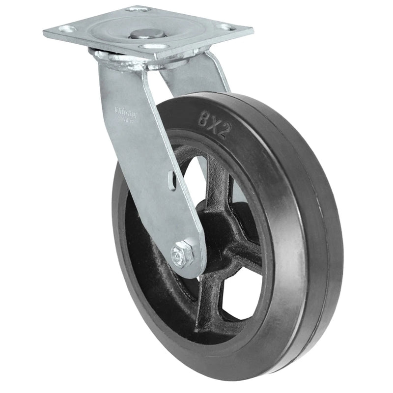 Durastar Medium Heavy Duty 34 Series - 8" x 2" Rubber on Steel Swivel Caster - 600 lb Capacity, & 4" x 4-1/2" Top Plate Durastar