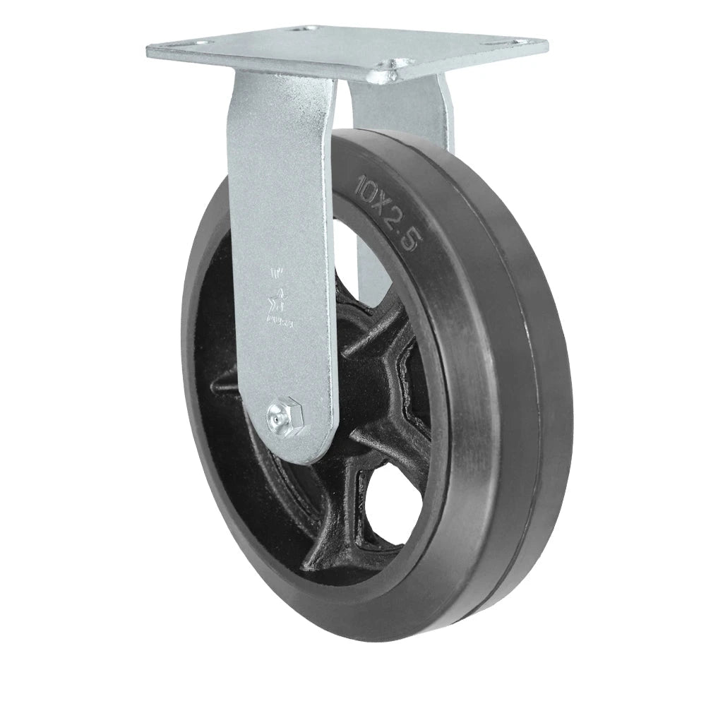 Durastar Medium Heavy Duty 35 Series - 10" x 2-1/2" Rubber on Steel Rigid Caster - 1000 lb Capacity, Choose Bearing Option Durastar