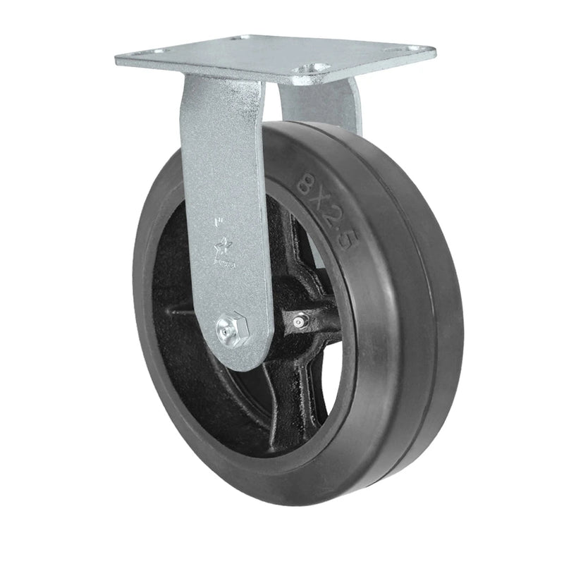Durastar Medium Heavy Duty 35 Series - 8" x 2" Rubber on Steel  Rigid Caster - 600 lb Capacity, Choose Bearing Option Durastar