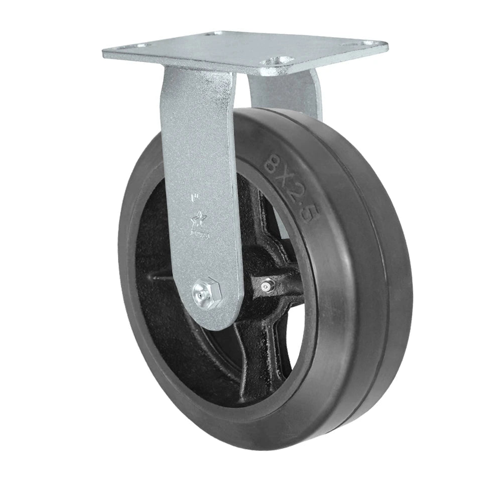 Durastar Medium Heavy Duty 35 Series - 8" x 2-1/2" Rubber on Steel Rigid Caster - 850 lb Capacity, Choose Bearing Option Durastar