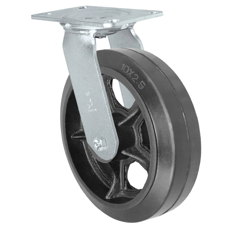 Durastar Medium Heavy Duty 35 Series - 10" x 2-1/2" Rubber on Steel Swivel Caster - 1000 lb Capacity, Choose Bearing Option Durastar