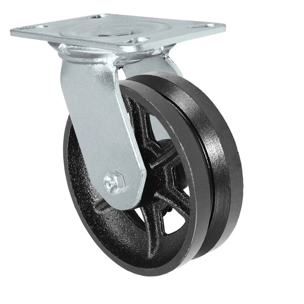 Durastar Medium Heavy Duty 35 Series - 6" x 2" V-Groove Steel Swivel Caster - 1200 lb Capacity, Choose Bearing Option Durastar