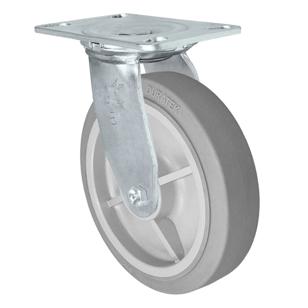Durastar Medium Heavy Duty 35 Series - 8" x 2" Duratek High Tech Rubber Swivel Caster - 675 lb Capacity, Choose Bearing Option Durastar