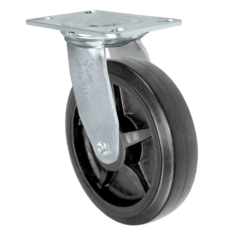 Durastar Medium Heavy Duty 35 Series - 8" x 2" Rubber on Glass-filled Nylon Swivel Caster - 600 lb Capacity, Choose Bearing Option Durastar