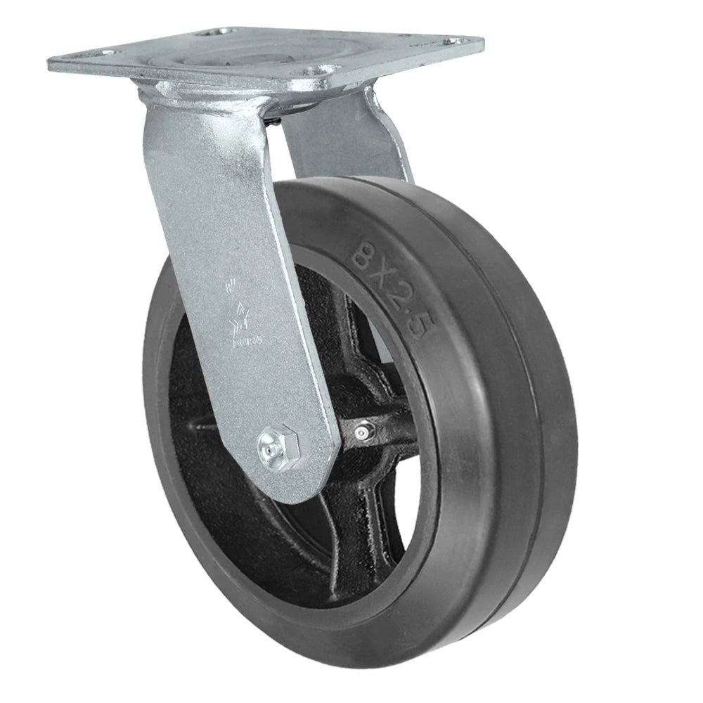 Durastar Medium Heavy Duty 35 Series - 8" x 2-1/2" Rubber on Steel Swivel Caster - 850 lb Capacity, Choose Bearing Option Durastar