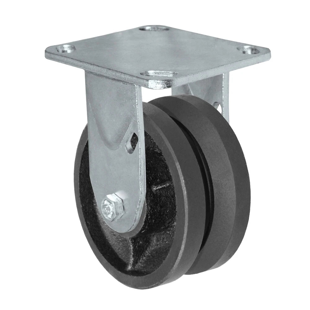 5" x 2" V-Groove Wheel | Rigid Caster | Plate Size: 4-1/2" x 6-1/4" | Weight Capacity: 1,000 lbs each CasterHQ