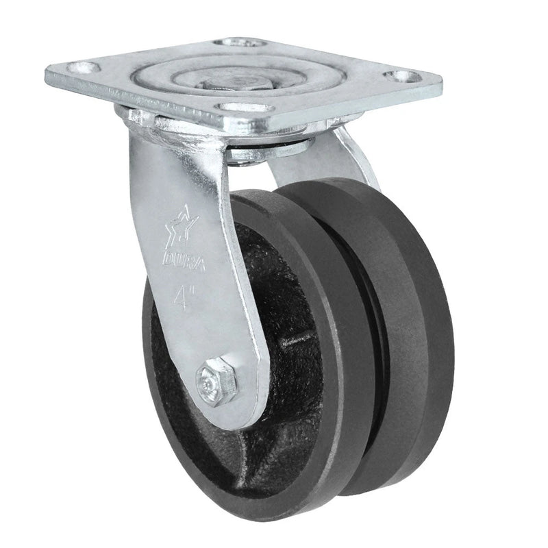 5" x 2" V-Groove Wheel | Swivel Caster | Plate Size: 4-1/2" x 6-1/4" | Weight Capacity: 1,000 lbs each CasterHQ