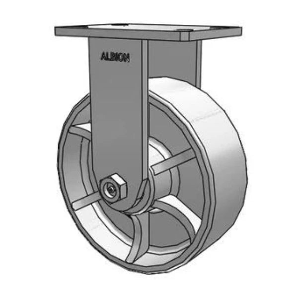 Heavy-Duty 8"x3" Kingpinless Cast Iron Wheel Rigid Caster, 2800 lb Capacity Albion-Casters