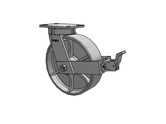Albion Casters Kingpinless 10" x 3" Cast Iron Wheel Caster with Face Brake - Heavy-Duty Performance and 6.25" x 4.5" Plate - Model 370CA10501SFBB Albion-Casters