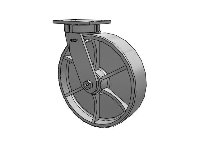 Albion Casters Value Kingpinless 12" x 3" Cast Iron Wheel Caster - Heavy-Duty 6.25" x 4.5" Plate, Model 370CA12501S Albion-Casters