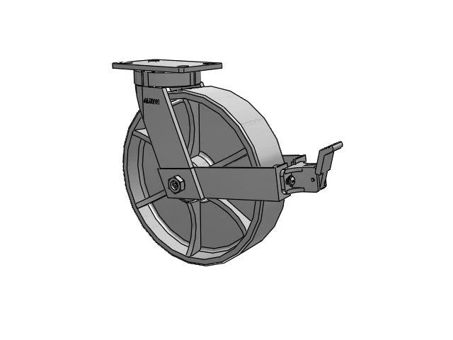 Albion Casters Kingpinless 12" x 3" Cast Iron Wheel Caster with Face Brake & 6.25" x 4.5" Plate – Heavy-Duty, High Performance Caster for Industrial Use (Model 370CA12501SFBB) Albion-Casters