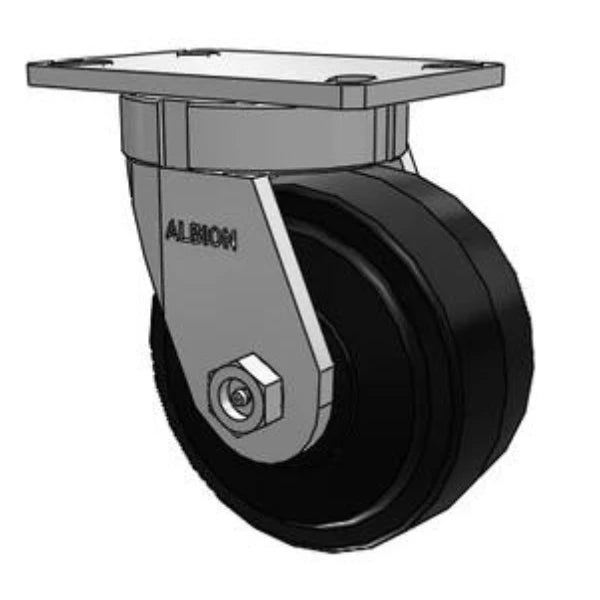 Kingpinless 6x3 Rubber-Iron Swivel  Caster | 750lb Capacity | 6.25x4.5 Plate Albion-Casters