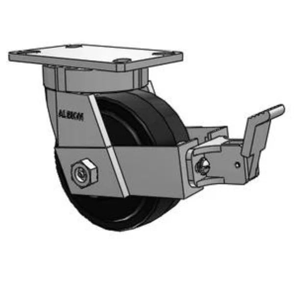 6"x3" Kingpinless Rubber-on-Iron Caster with Face Brake - 750lb Capacity Albion-Casters