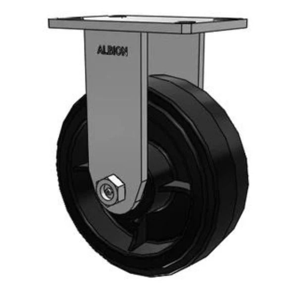 Kingpinless Rigid Caster 8"x3" Rubber-on-Iron Wheel, 900lb Capacity Albion-Casters