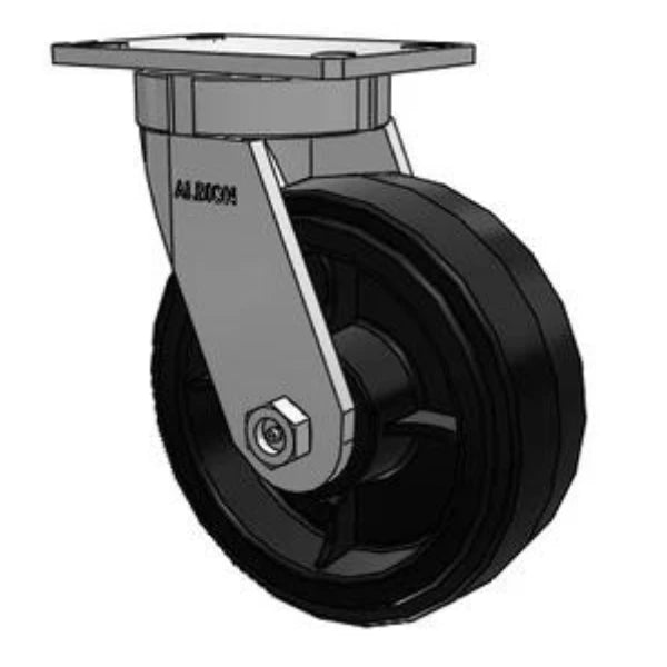Kingpinless Swivel Caster 8"x3" Rubber-on-Iron Wheel, 900lb Capacity Albion-Casters