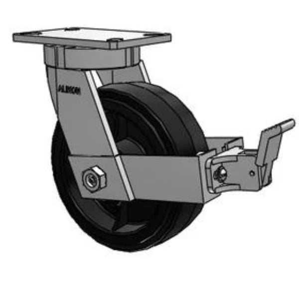 8" x 3" Kingpinless Rubber-Iron Swivel Caster with Face Brake, 900 lb Capacity Albion-Casters