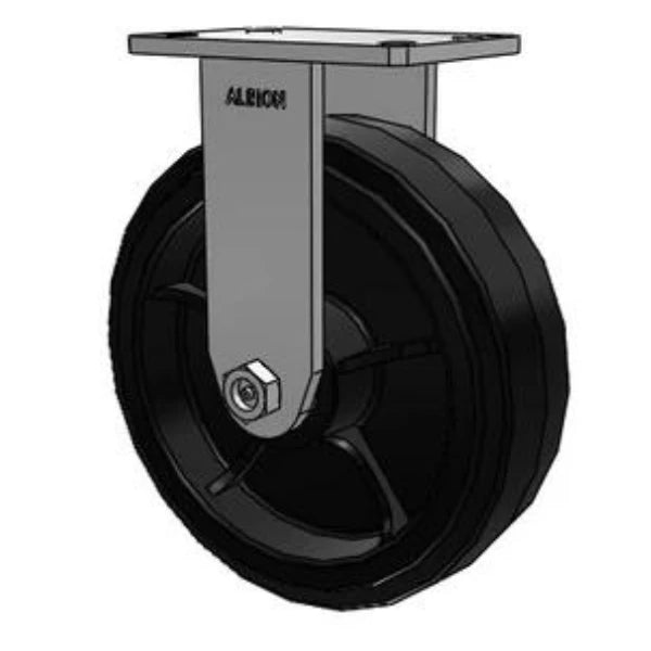 Kingpinless 10"x3" Rubber-on-Iron Wheel Rigid Caster, 1000 lb Load Capacity Albion-Casters