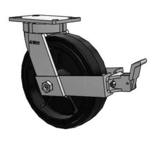 Kingpinless 10"x3" Rubber-on-Iron Wheel Caster with Face Brake, 1000 lb Capacity Albion-Casters