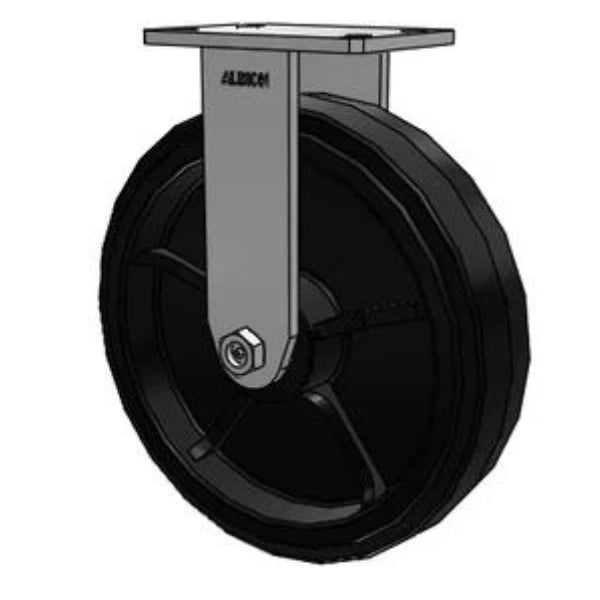 Kingpinless 12"x3" Rubber-on-Iron Wheel Rigid Caster, 1200 lb Capacity Albion-Casters