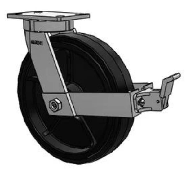 Kingpinless 12"x3" Rubber-on-Iron Caster with Face Brake, 1200 lb Capacity Albion-Casters