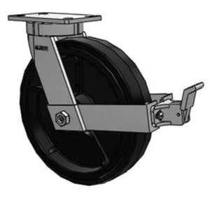 Albion 12"x3" Rubber-on-Iron Kingpinless Caster with Brake – 1200 lb