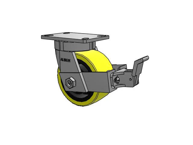 Value Kingpinless 6"x3" Heavy-Duty Poly-on-Iron Caster with Face Brake - 2900 lb Load Capacity, 6.25"x4.5" Mount Plate, 7.5" Mount Height, and 8.5" Swivel Radius | Albion Casters SKU: 370PF06528SFBB Albion-Casters