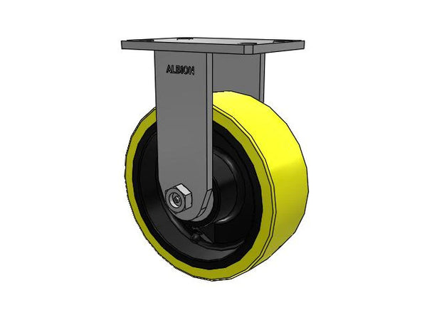 Value Kingpinless 8"x3" Heavy-Duty Poly-on-Iron Rigid Caster | 3000 lb Load Capacity | 6.25"x4.5" Mounting Plate | HD Ergonomic Wheel | Albion Casters SKU 370PF08528R Albion-Casters