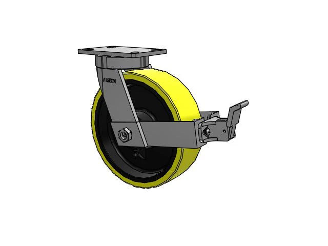 10"x3" Kingpinless Heavy-Duty Poly-on-Iron Caster with Face Brake | 3000 lb Load Capacity, 6.25"x4.5" HD Ergonomic Wheel, 11.25" Swivel Radius CasterHQ