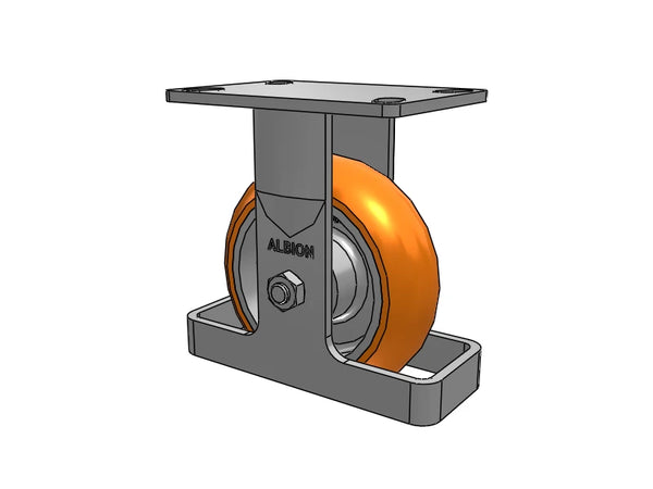 Albion Casters 6x2 USA Ergonomic Rigid Caster with MAX-Efficiency Orange Wheel, Toe Guard & 6.25x4.5 Plate - Model 38AN06228RTO Albion-Casters